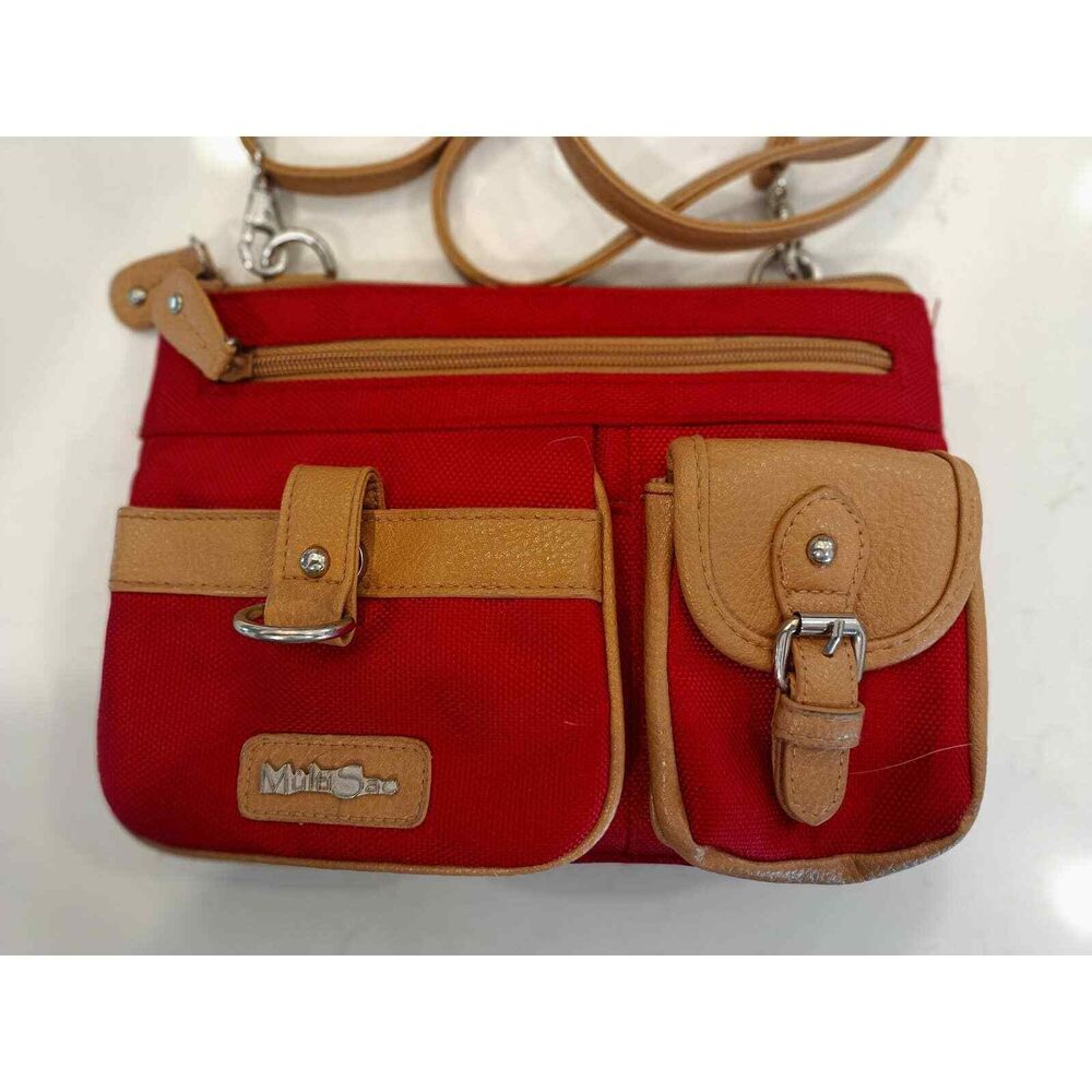 Multi Sak Red Canvas Crossbody .